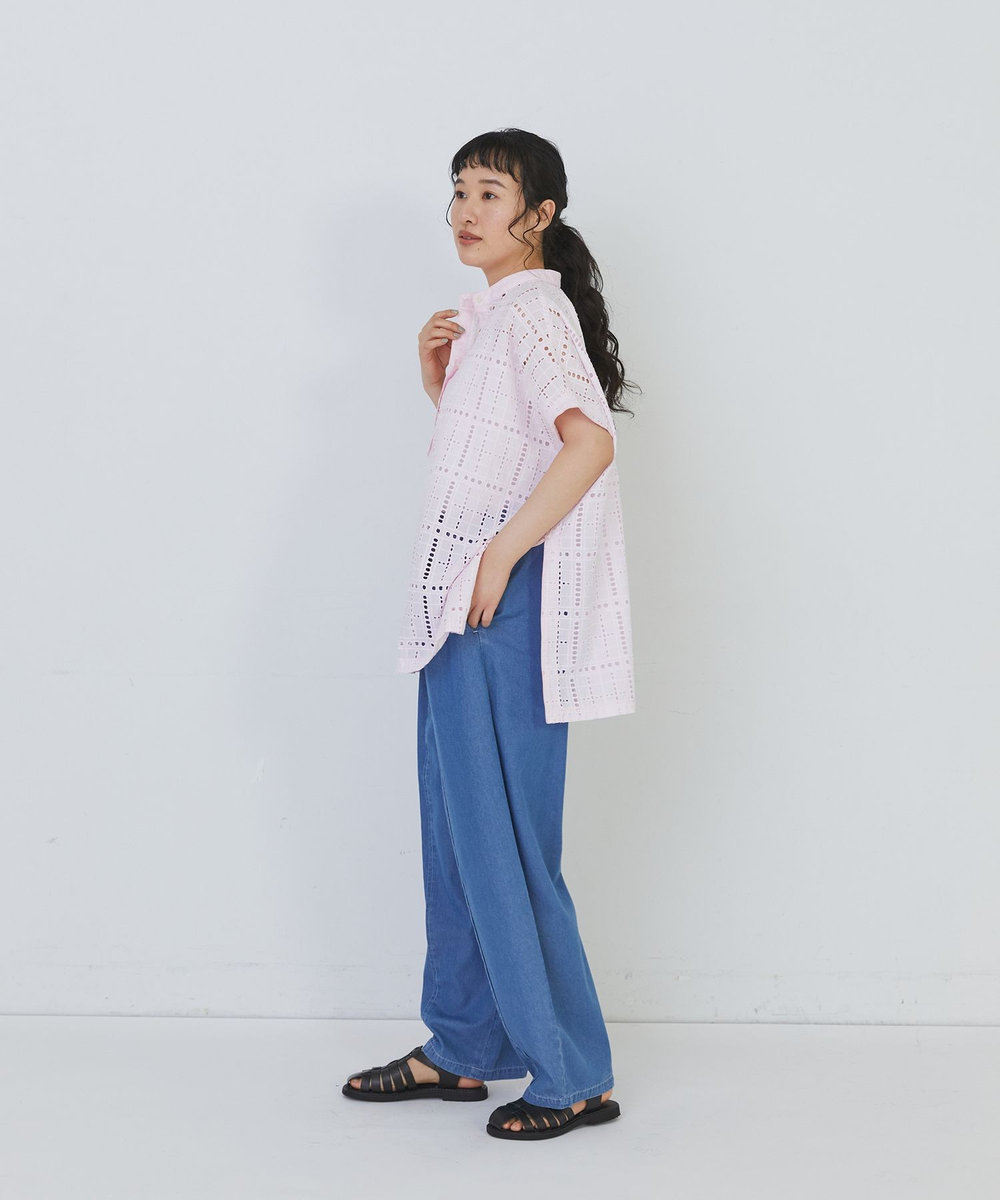 congés payés ADIEU TRISTESSE チェックエンブロイダリーチュニック ピンク