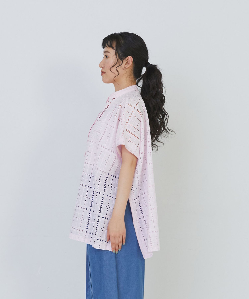 congés payés ADIEU TRISTESSE チェックエンブロイダリーチュニック ピンク