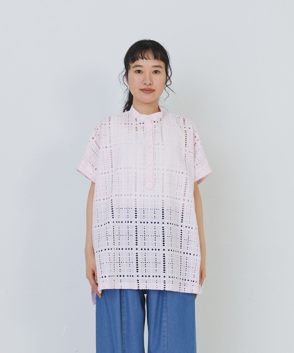 congés payés ADIEU TRISTESSE チェックエンブロイダリーチュニック ピンク