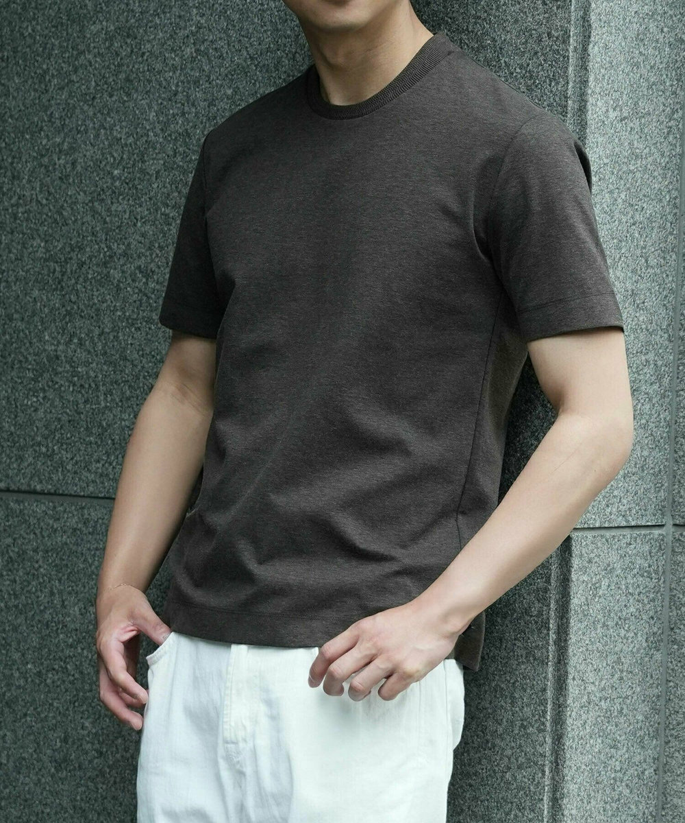 MEN'S BIGI 【ACTIVE TAILOR/アクティブテイラー】シルケットスムースクルーネックTシャツ＜接触冷感 / UVカット＞ ブラウン