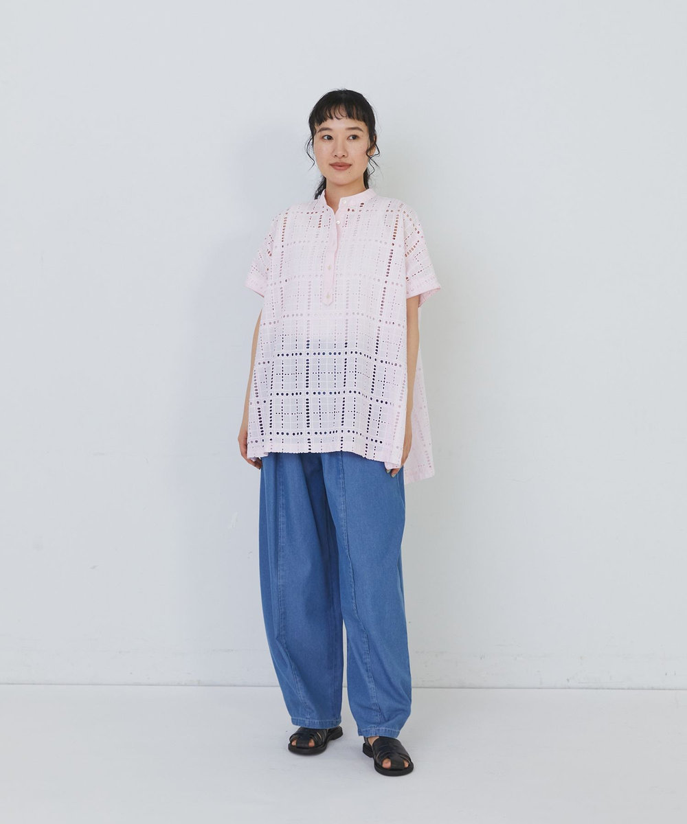 congés payés ADIEU TRISTESSE チェックエンブロイダリーチュニック ピンク