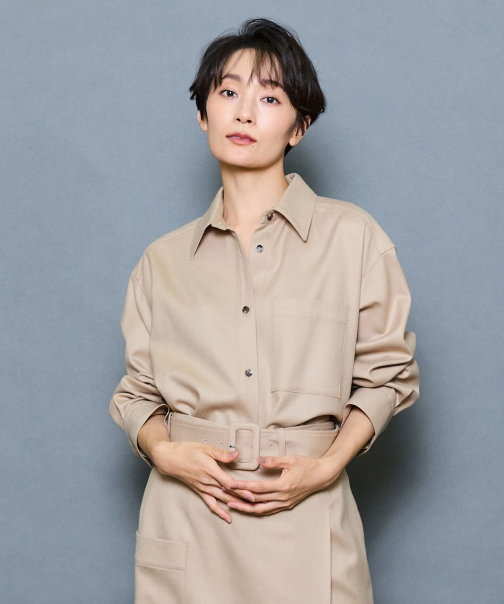 MOGA スタイリスト戸野塚かおるコラボ ハイカウントフラノシャツブラウス キャメル