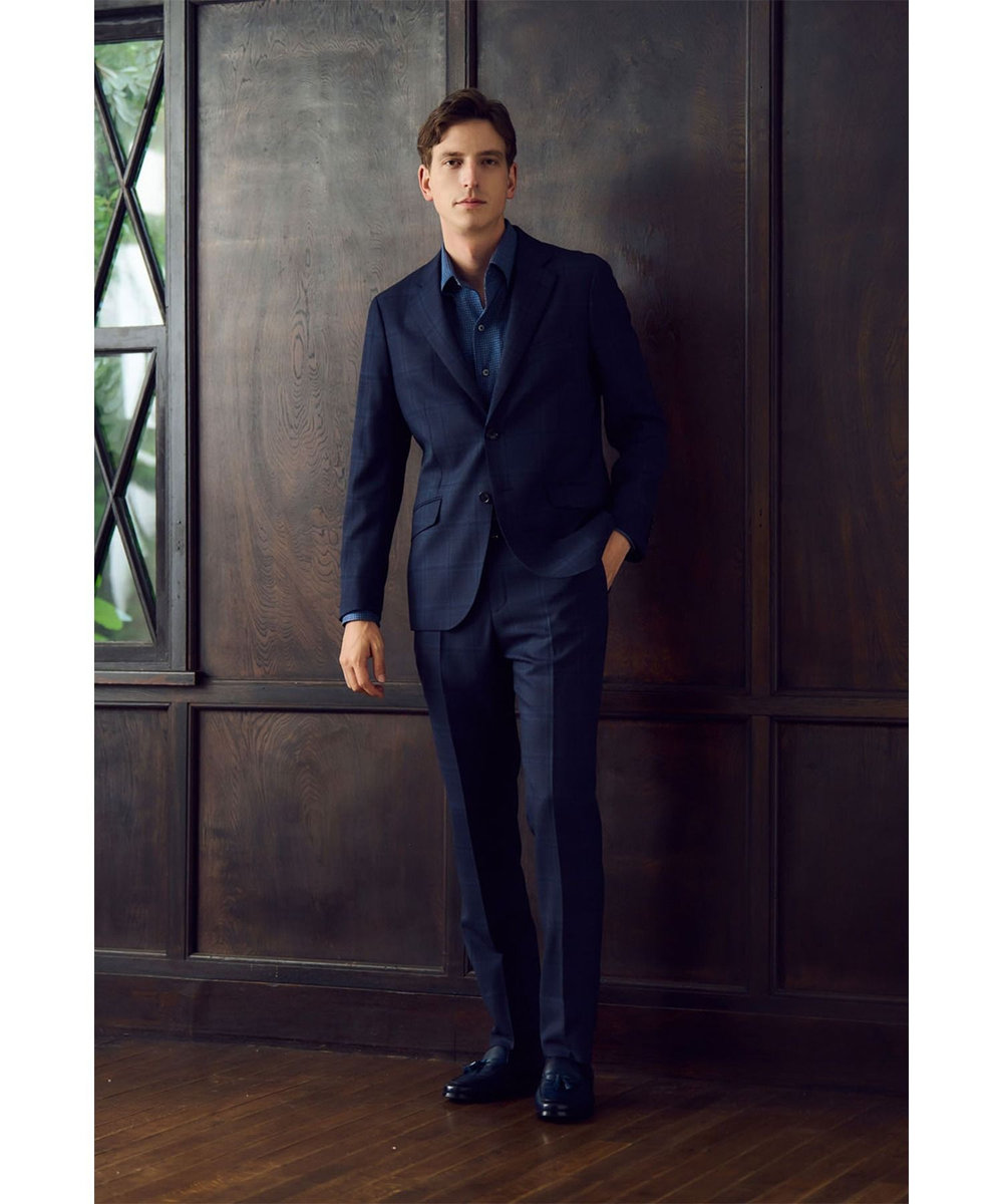 MEN'S BIGI 【ACTIVE TAILOR】ホップサックチェックジャケット ネイビー