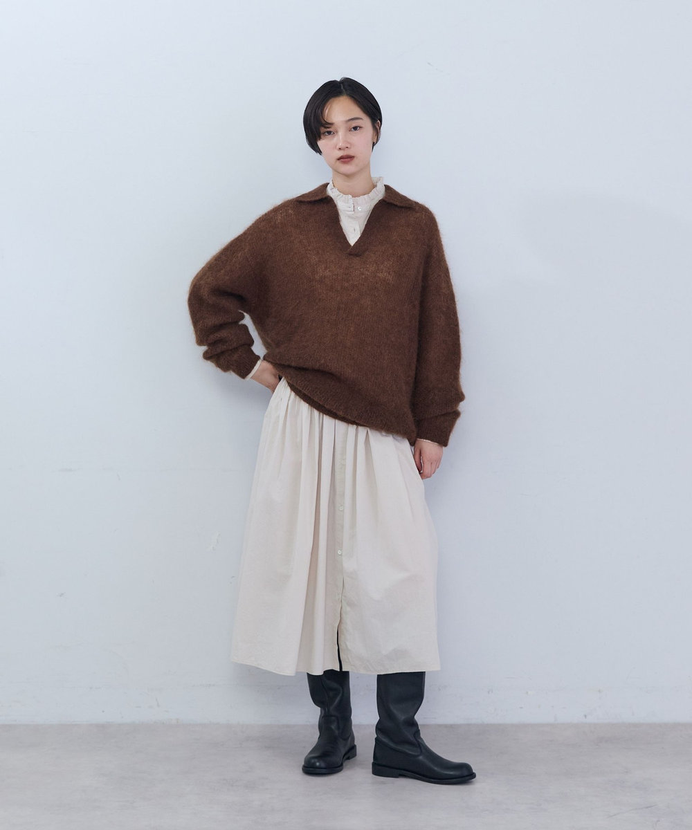 ADIEU TRISTESSE 《石上美津江さんコラボ》キッドモヘア片畦ポロニット ブラック