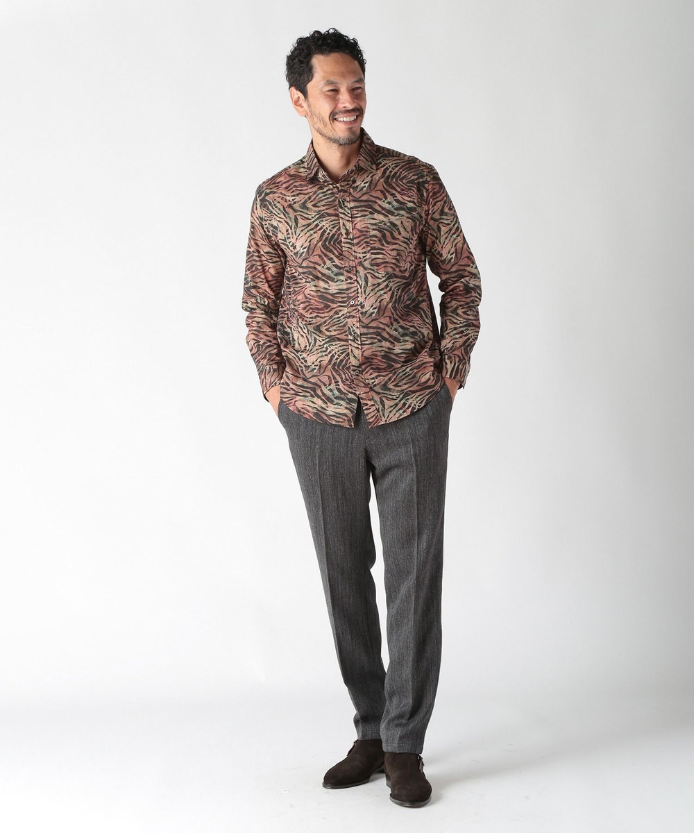 MEN'S BIGI エスニックLibertyプリントシャツ ブラウン
