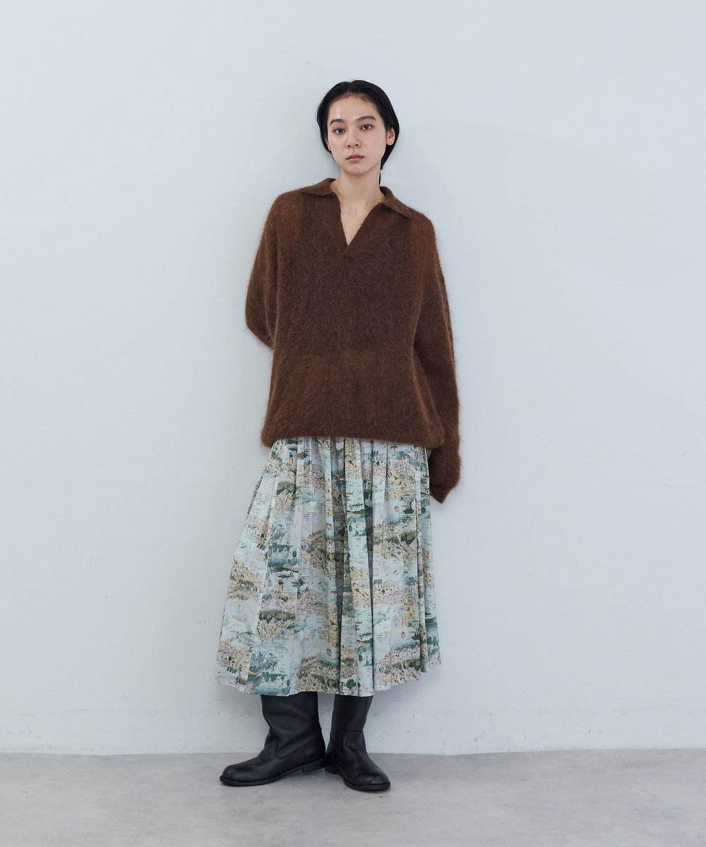 ADIEU TRISTESSE 《石上美津江さんコラボ》キッドモヘア片畦ポロニット ブラック