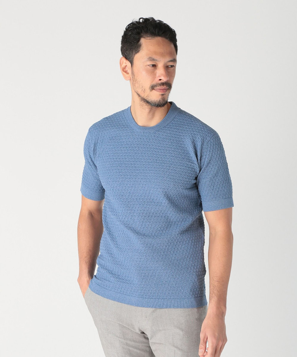 MEN'S BIGI ブリスターニットジャカードカットソー ブルー