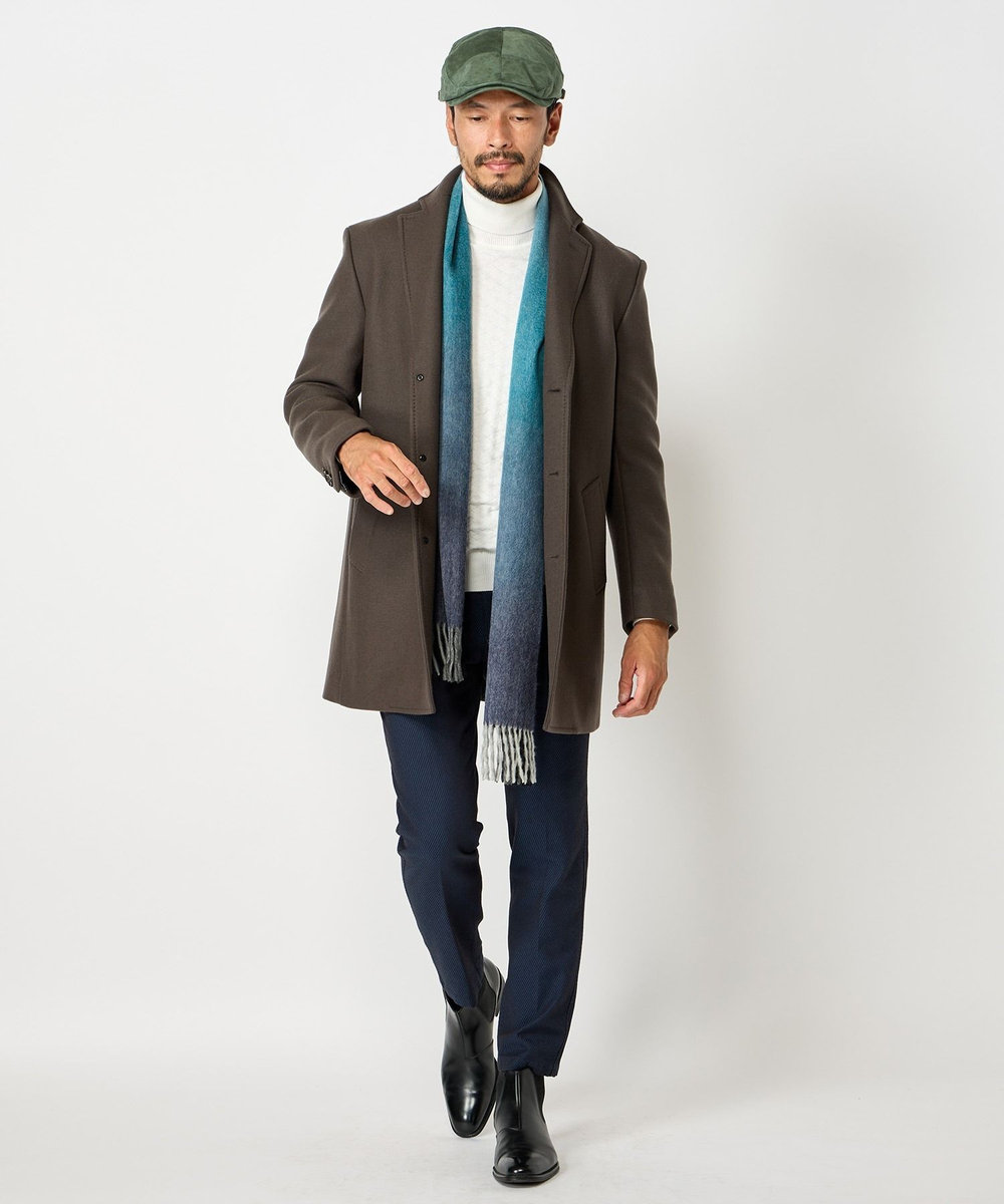 MEN'S BIGI グラデーションチェックカシミヤマフラー ネイビー