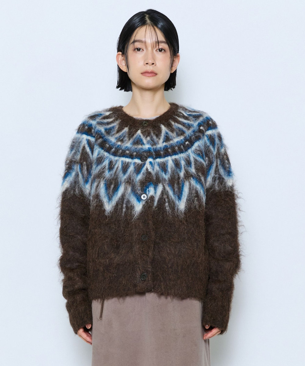 feerique feerique モヘヤジャガードニットカーディガン ブラウン