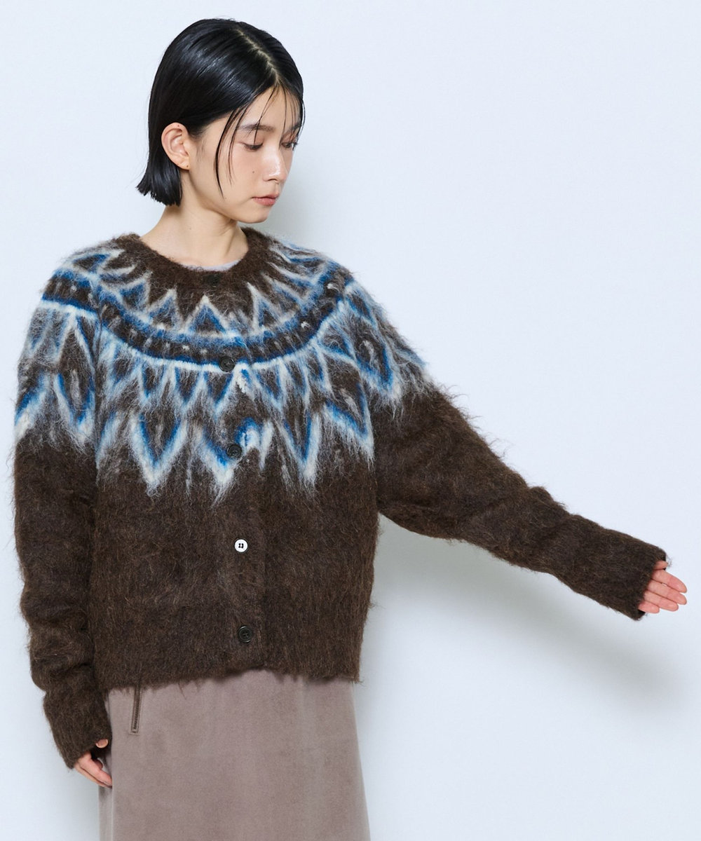 feerique feerique モヘヤジャガードニットカーディガン ブラウン