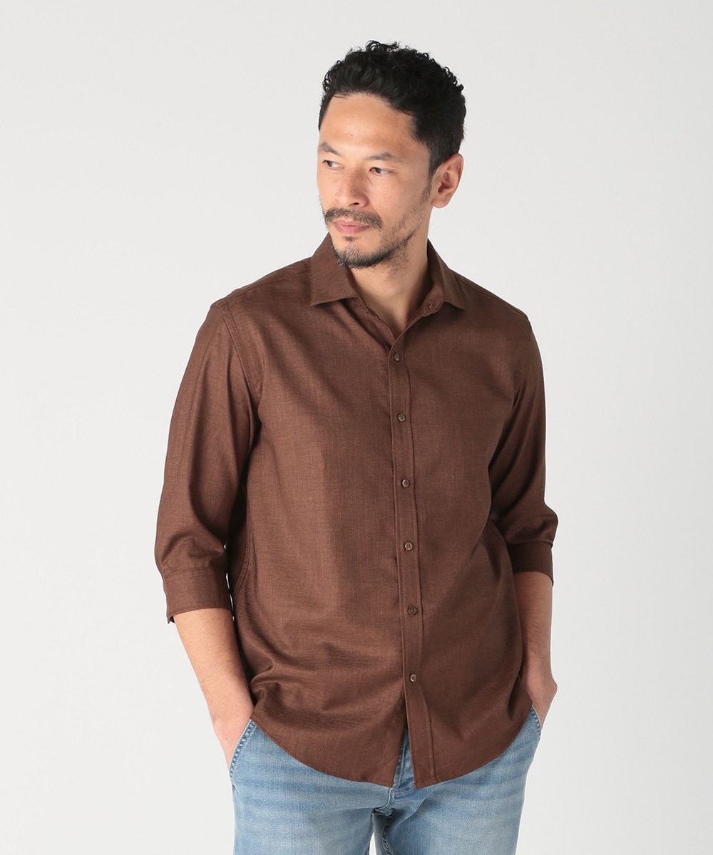 MEN'S BIGI オクシィジュエルストレッチ七分袖シャツ〈ストレッチ〉 ブラウン