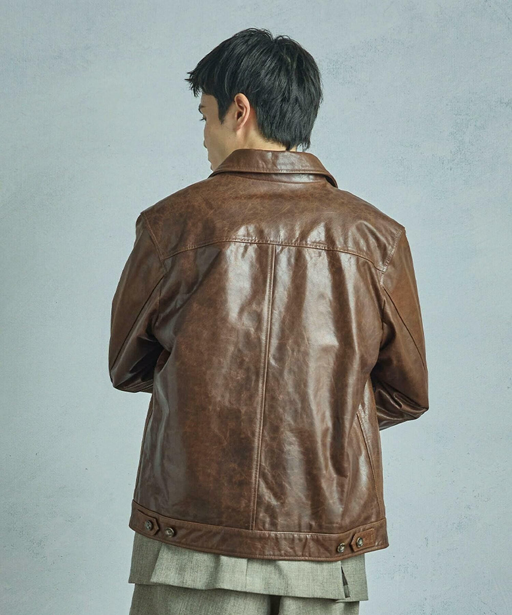 MEN'S BIGI ゴートレザー ライダースブルゾン ブラウン