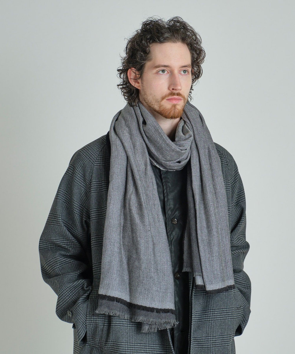 MEN'S BIGI カシミヤ混リバーシブルマフラー グレー