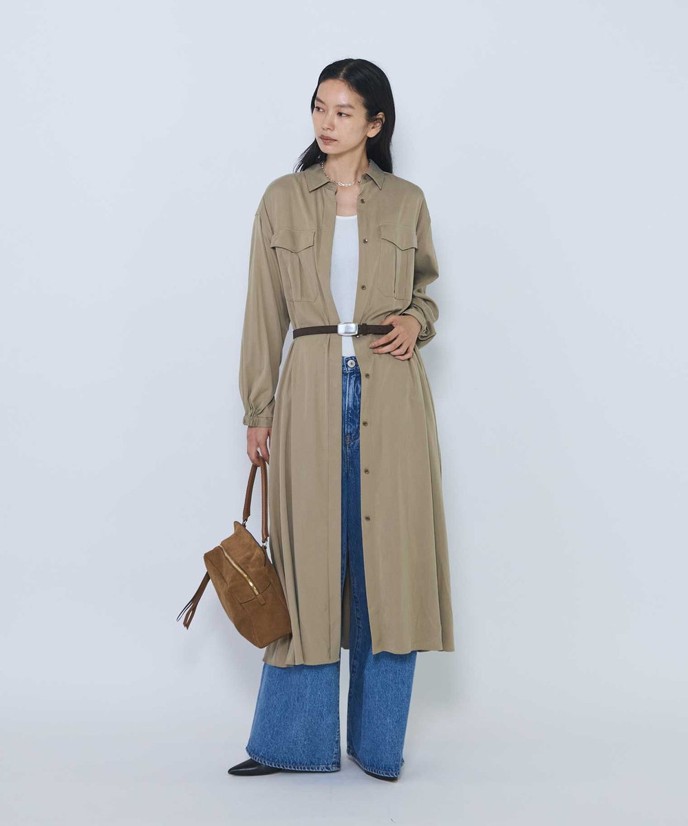 1er Arrondissement キュプラナイロンピーチシャツワンピース ベージュ