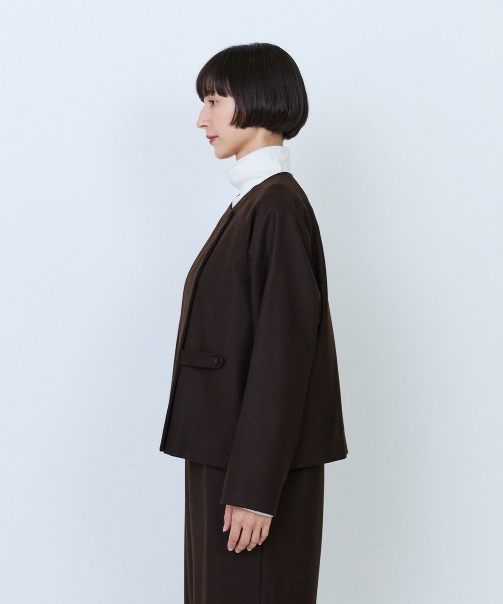 LOISIR ウールフラノベルテッドジャケット ブラウン
