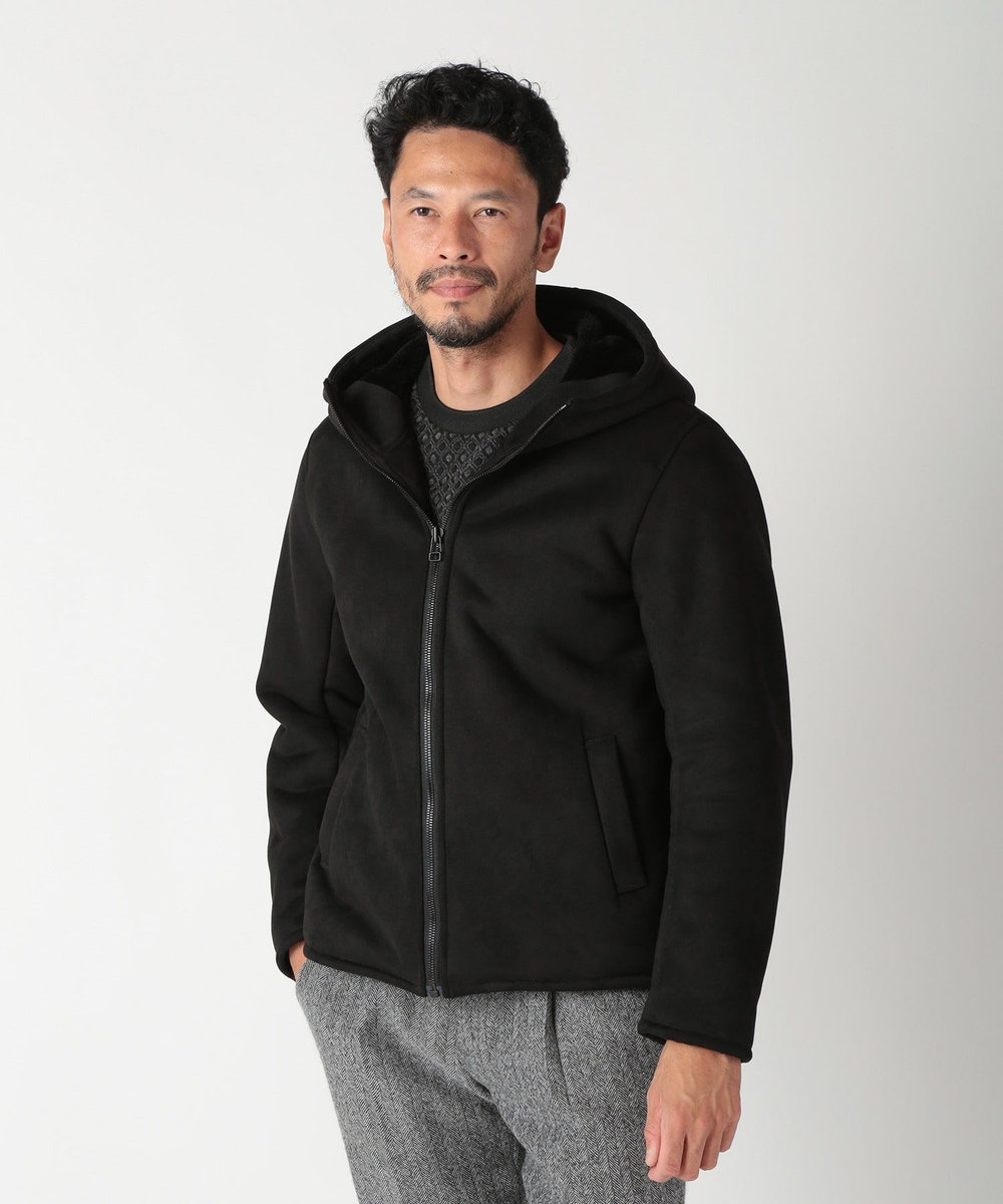 MEN'S BIGI テックレザームートンパーカー ブラック