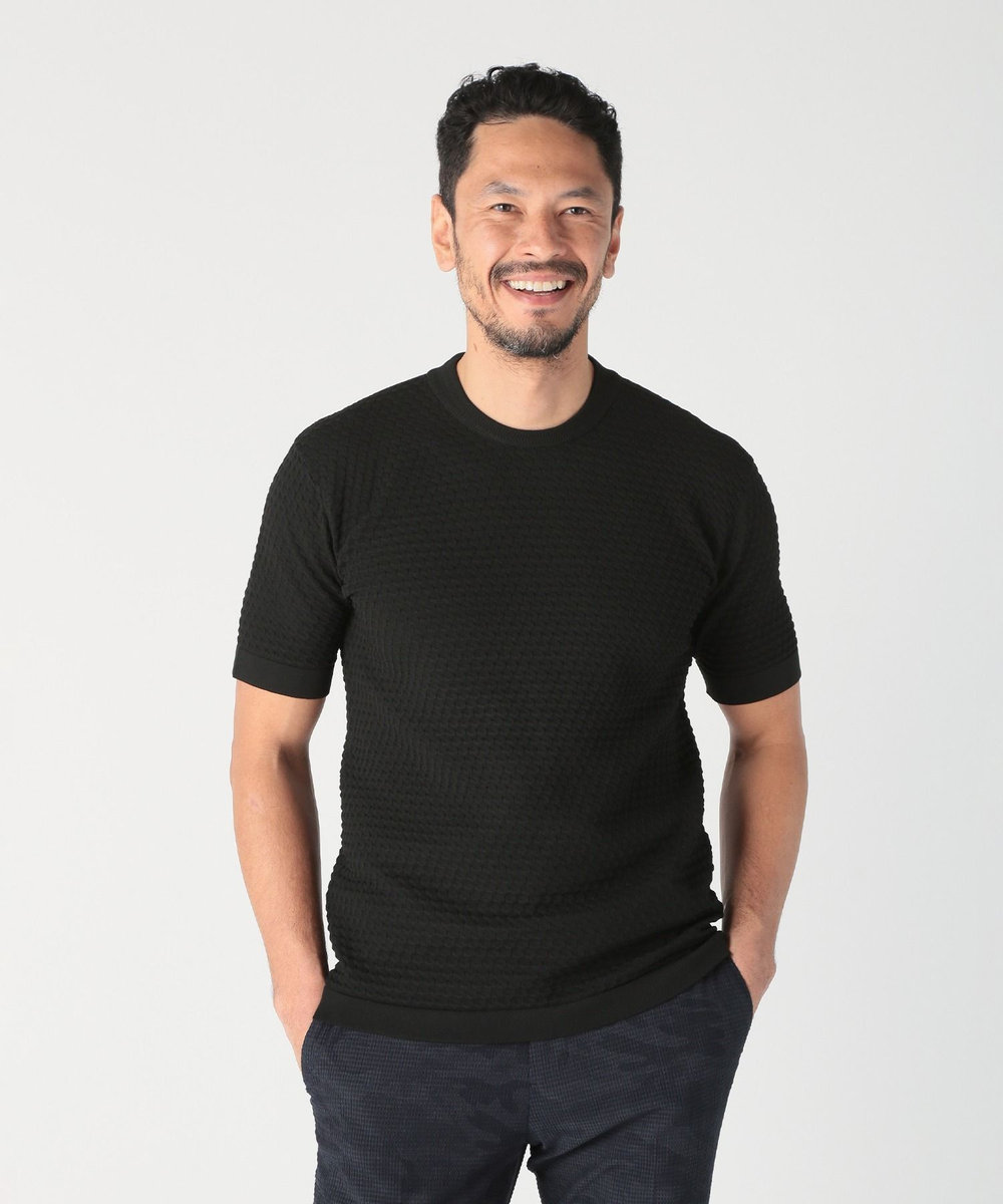 MEN'S BIGI ブリスターニットジャカードカットソー ブラック