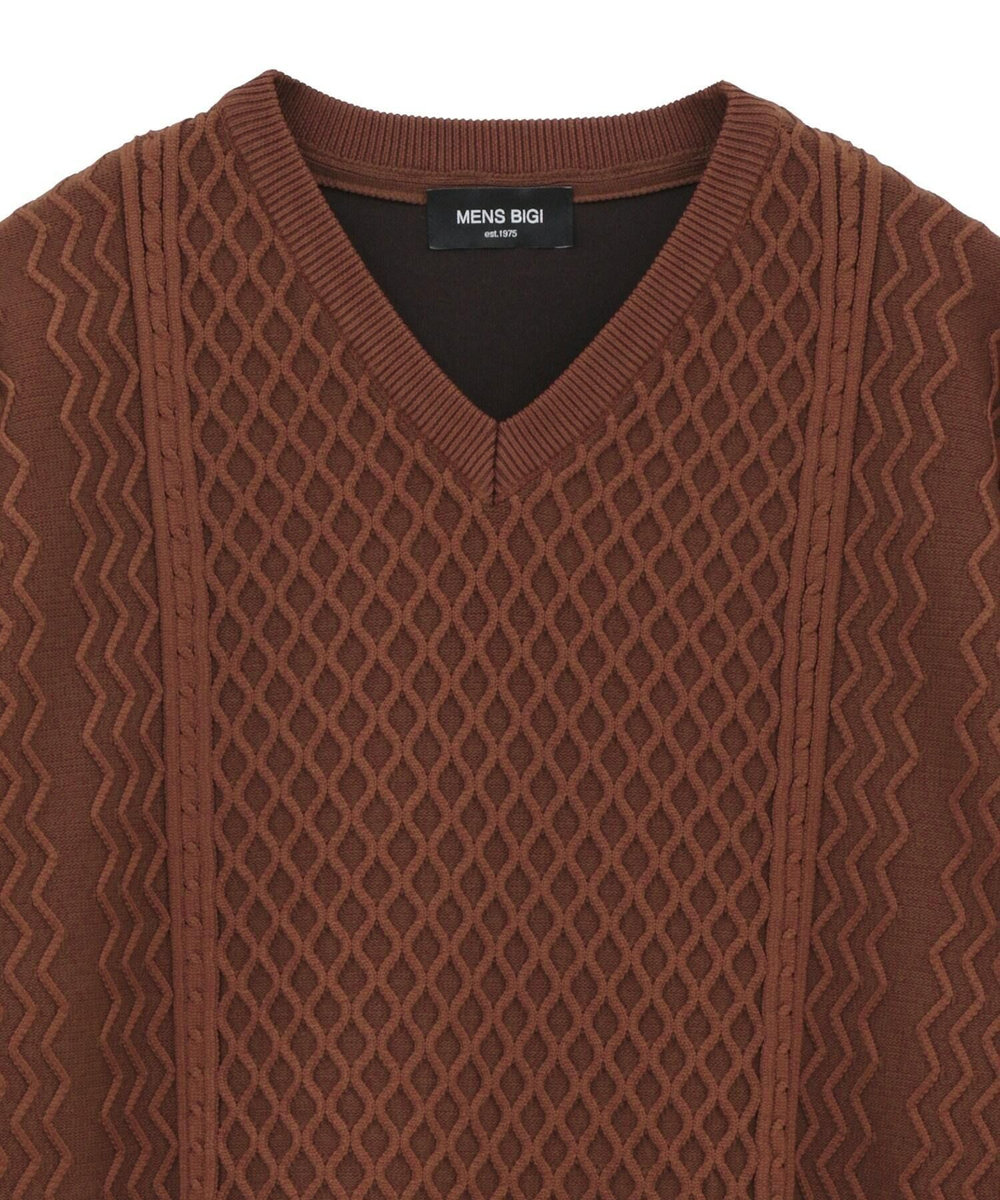 MEN'S BIGI ニットコンビ フェイクスエード長袖Tシャツ ブラウン