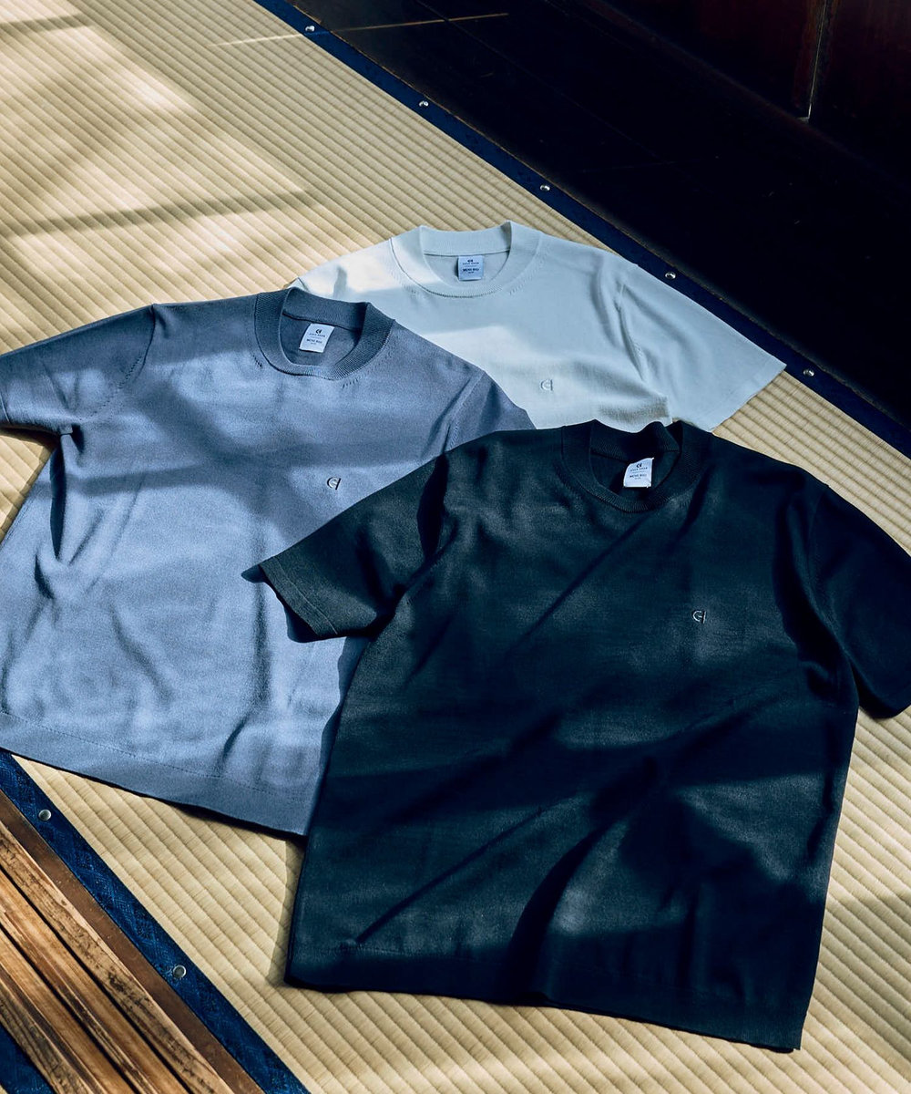MEN'S BIGI 【COLE HAAN/コール ハーン】別注 ロゴ刺繍ニット半袖Tシャツ＜持続冷感＞ ブラック