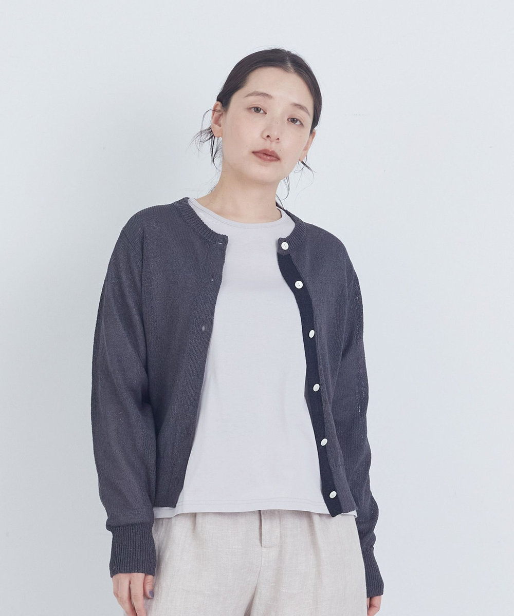ADIEU TRISTESSE TSUMUGI和紙配色カーディガン チャコールグレー