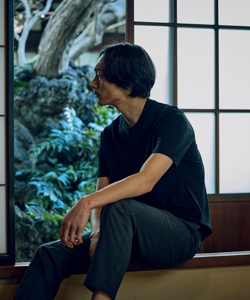 MEN'S BIGI 【COLE HAAN/コール ハーン】別注 ロゴ刺繍ニット半袖Tシャツ＜持続冷感＞ ブラック