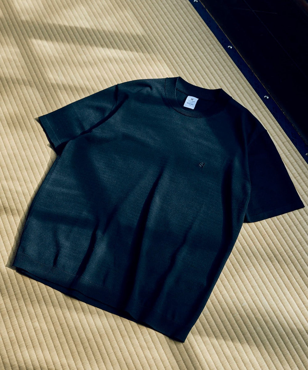 MEN'S BIGI 【COLE HAAN/コール ハーン】別注 ロゴ刺繍ニット半袖Tシャツ＜持続冷感＞ ブラック