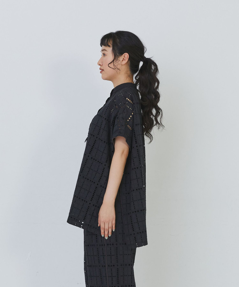 congés payés ADIEU TRISTESSE チェックエンブロイダリーチュニック ブラック
