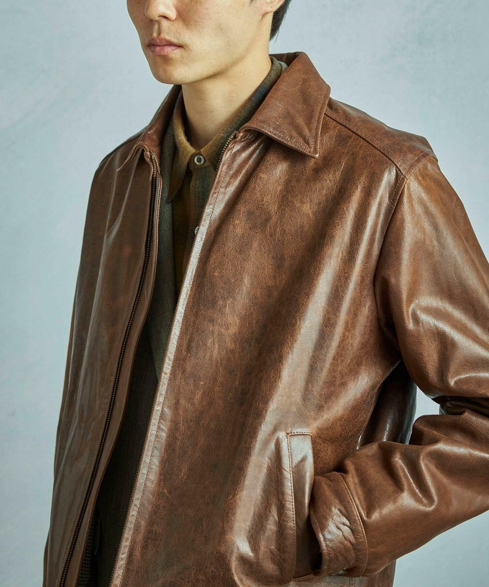 MEN'S BIGI ゴートレザー ライダースブルゾン ブラウン