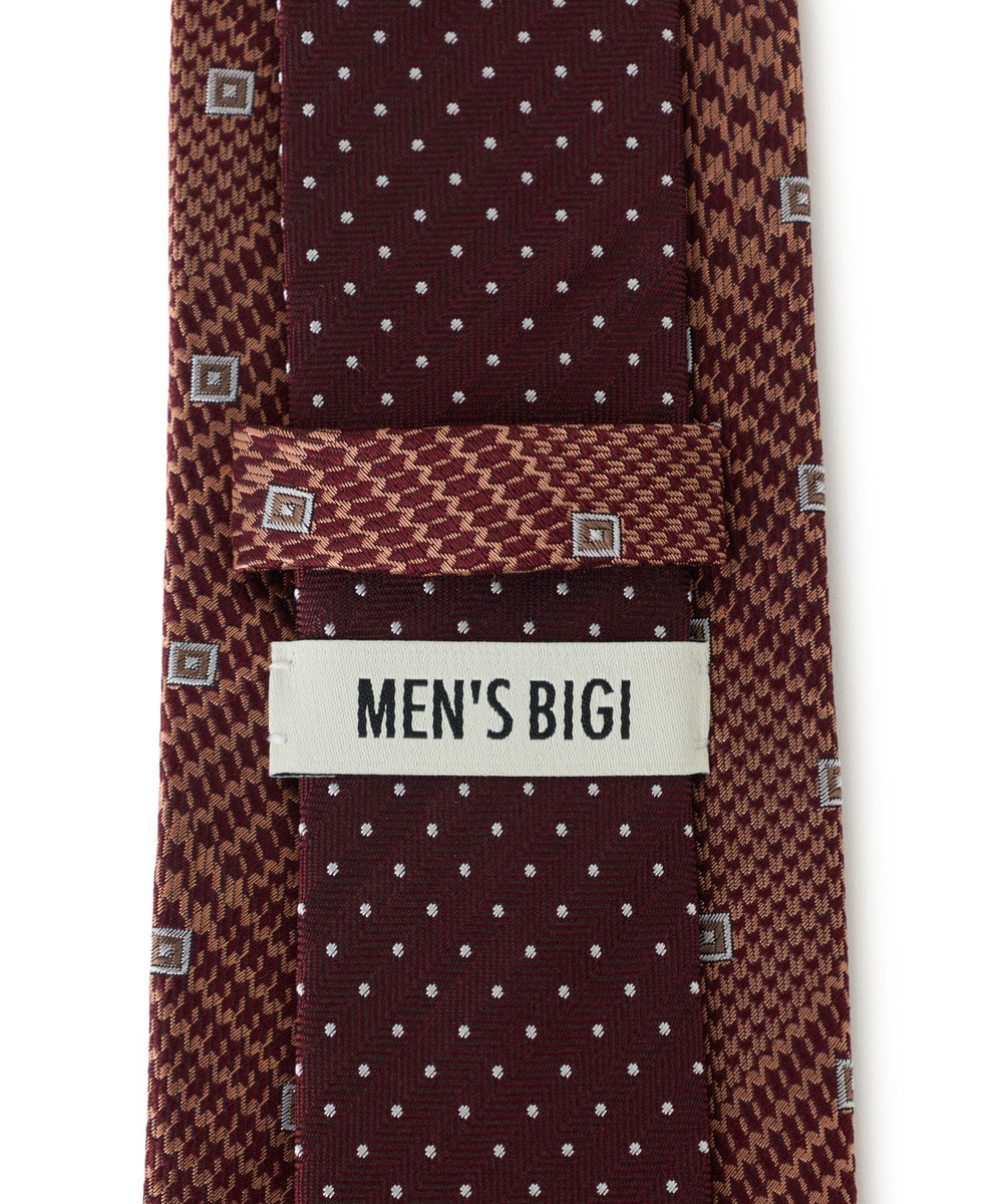 MEN'S BIGI グレンチェック×小紋MIX 小剣クレリックタイ ブラウン