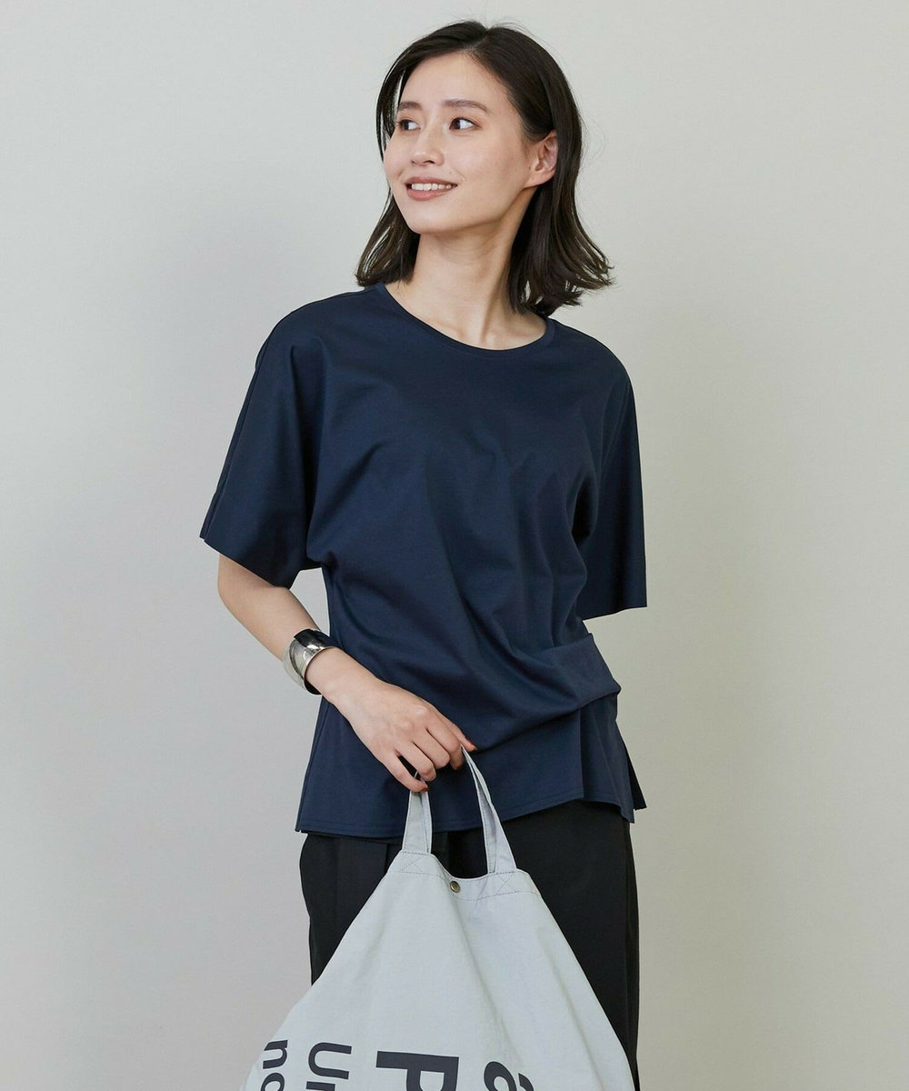 L'EQUIPE コットンスムースアシンメトリータックカットソー ネイビー
