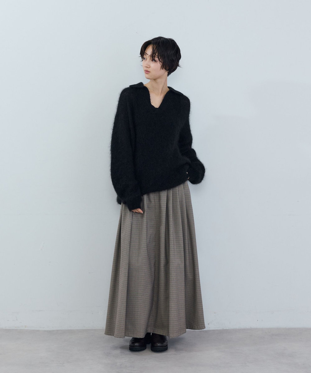 ADIEU TRISTESSE 《石上美津江さんコラボ》キッドモヘア片畦ポロニット ブラウン