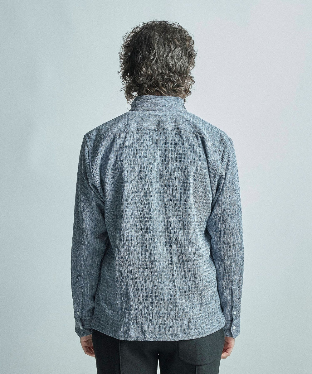 MEN'S BIGI シャーリング楊柳 シャツブルゾン＜ストレッチ＞ ネイビー