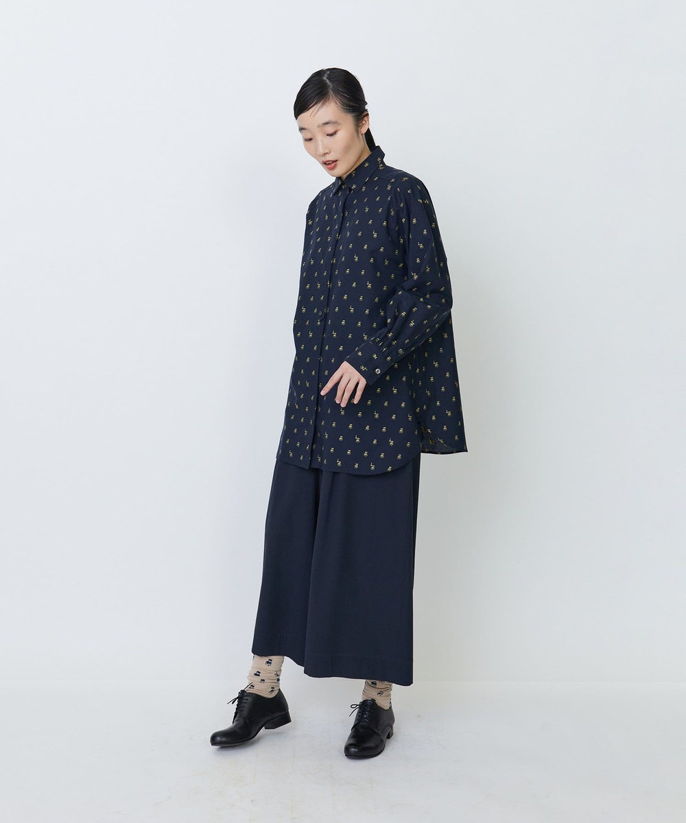 LOISIR コットンチェアーモチーフカットジャカードチュニックシャツ ブルー系その他
