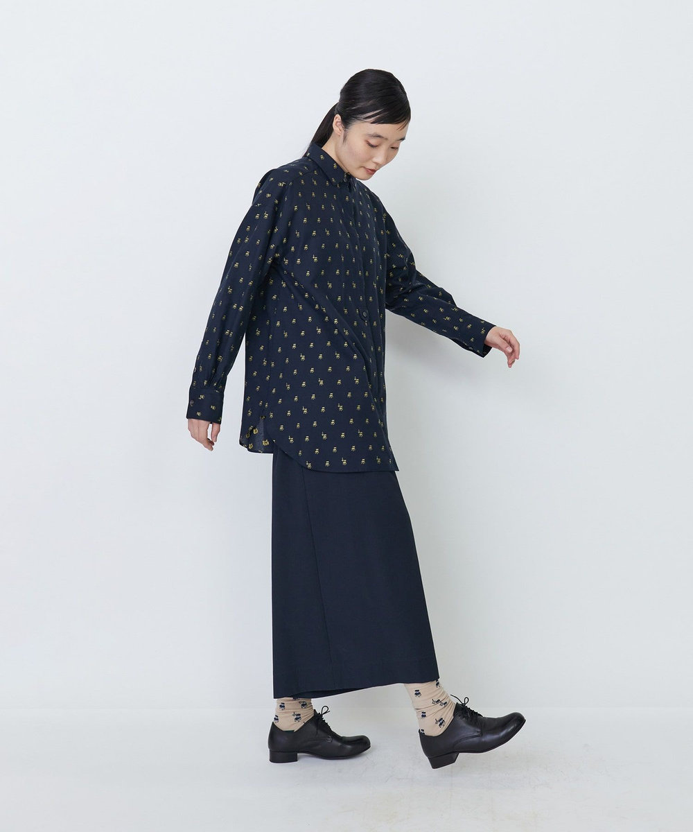 LOISIR コットンチェアーモチーフカットジャカードチュニックシャツ ブルー系その他