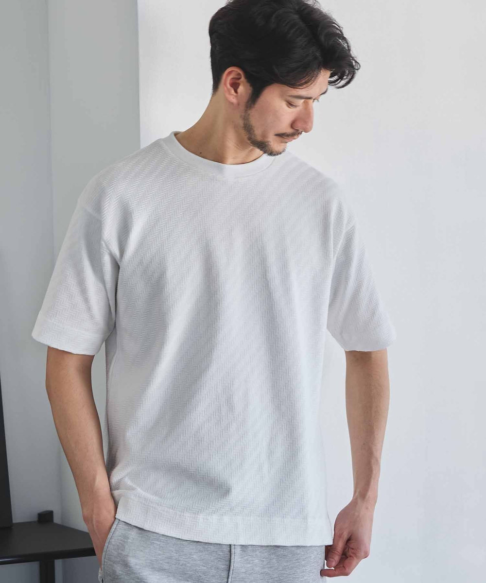 UNION STATION シェブロン柄リンクスジャガードTシャツ ホワイト