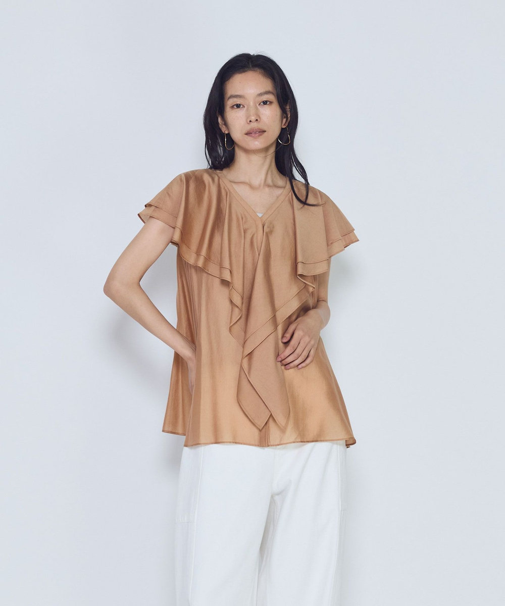 1er Arrondissement シアーダブルラッフル ノースリーブブラウス オレンジ