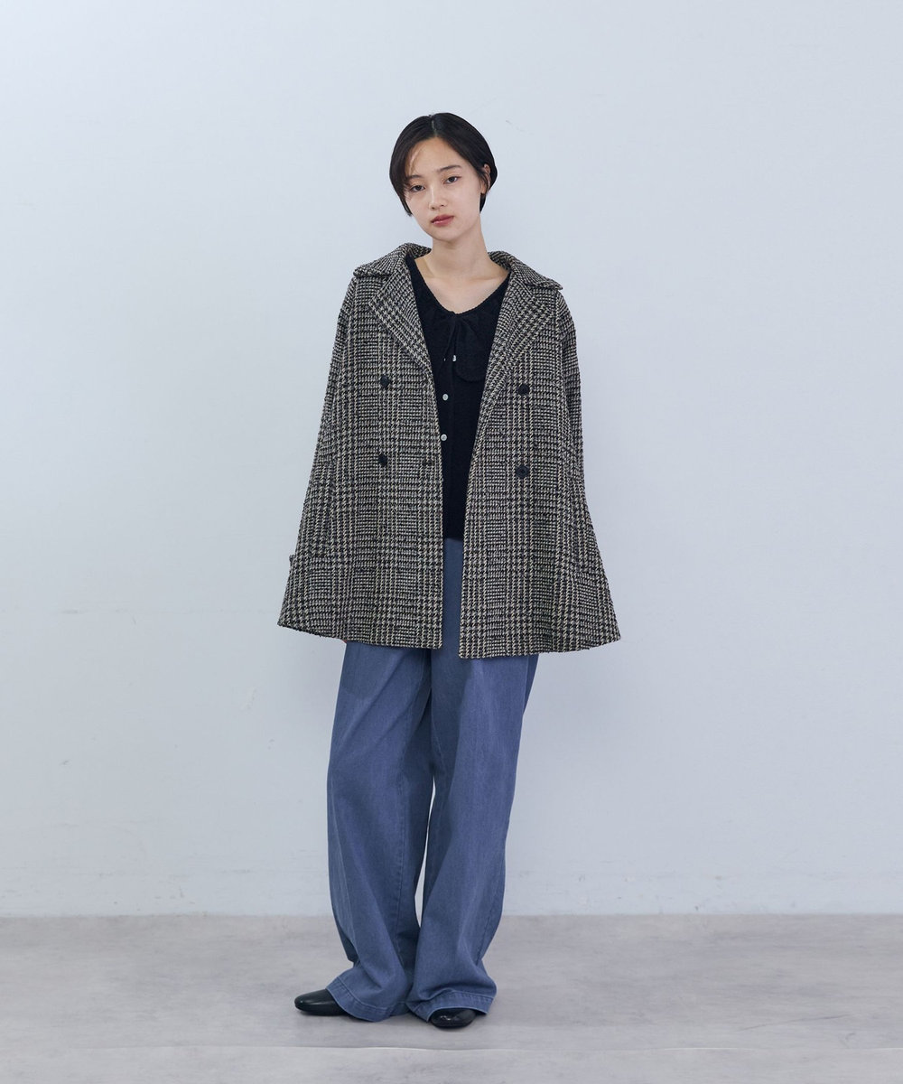 ADIEU TRISTESSE ウールハーフピーコート チェック