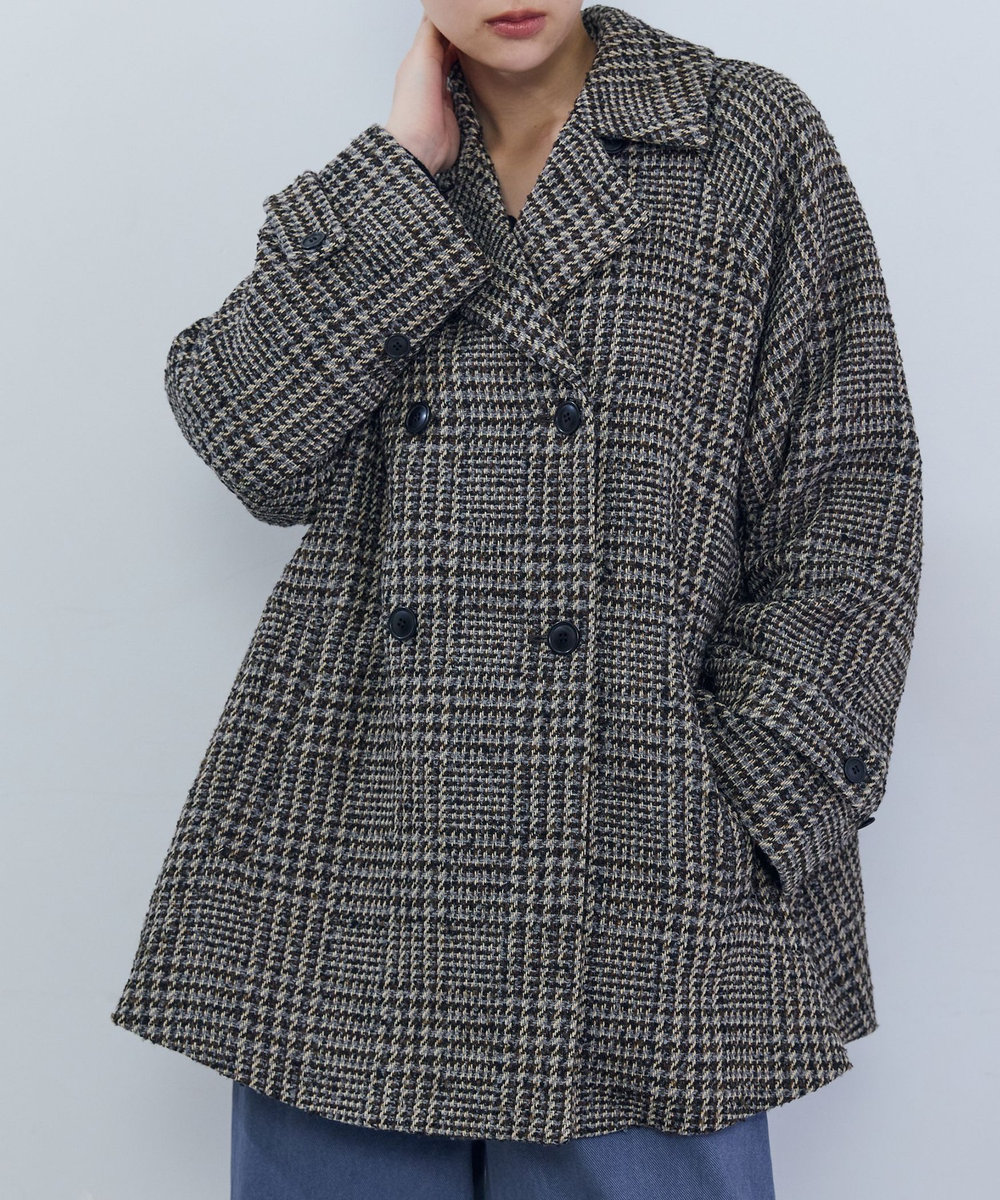 ADIEU TRISTESSE ウールハーフピーコート チェック