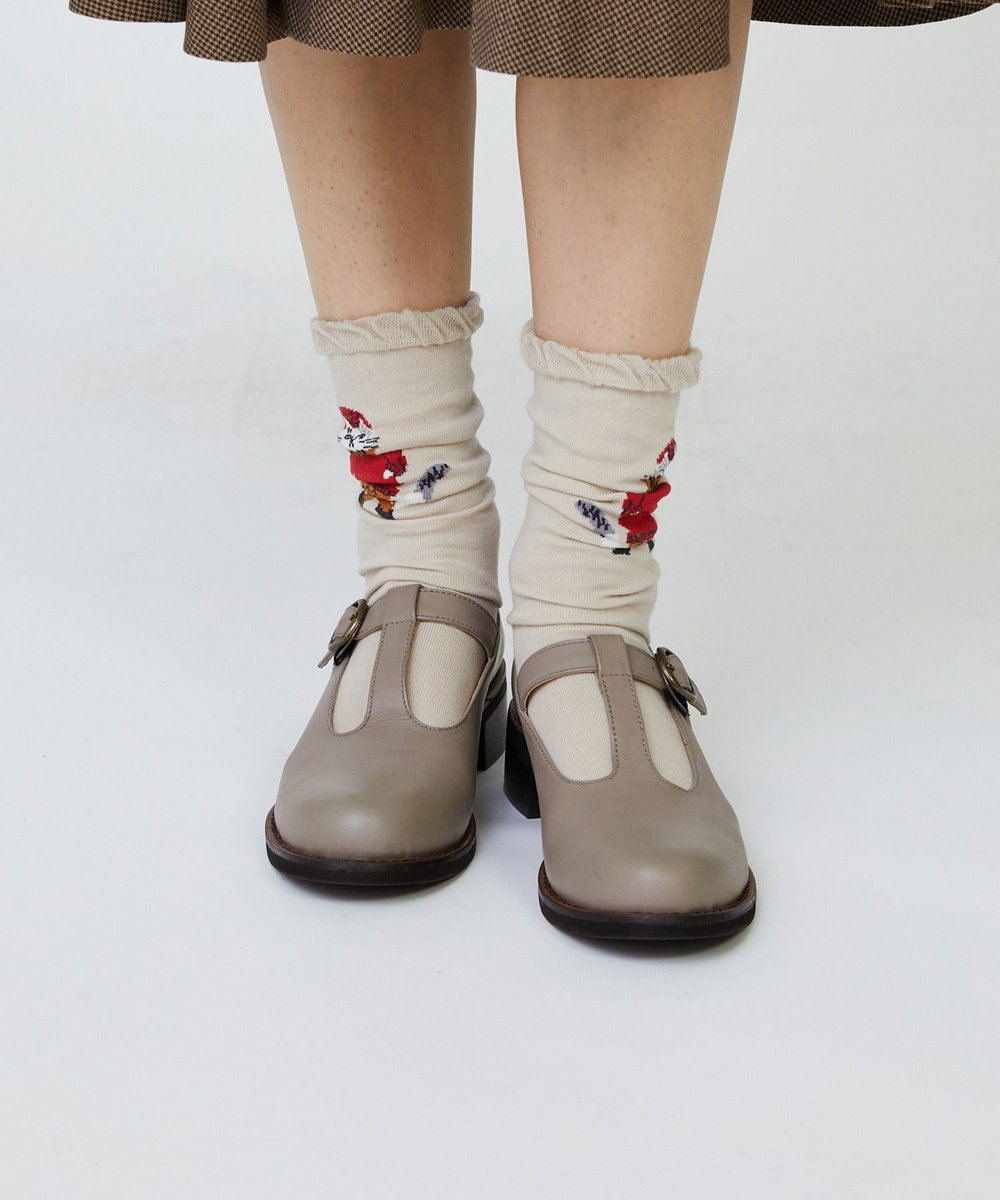 LOISIR 【アーティストコラボ】LOISIR×TORANEKOBONBON 戯れネコのソックス ベージュ系その他