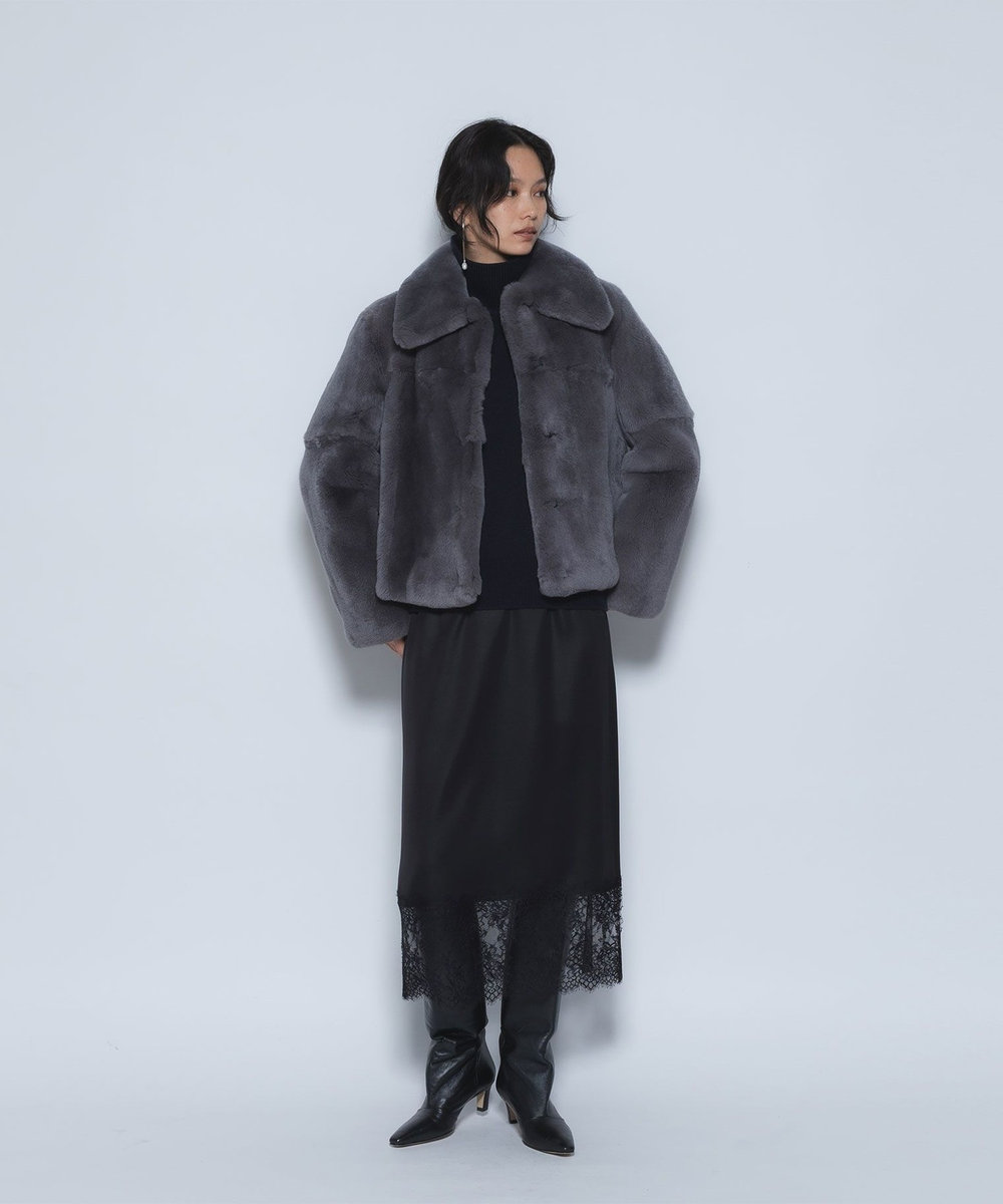 1er Arrondissement ダブルサテンレースヘムスカート ブラック