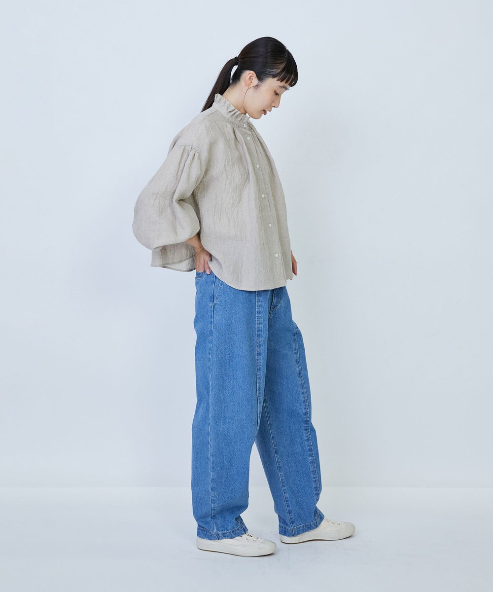 LOISIR グランジリネンフリルカラーブラウス キナリ