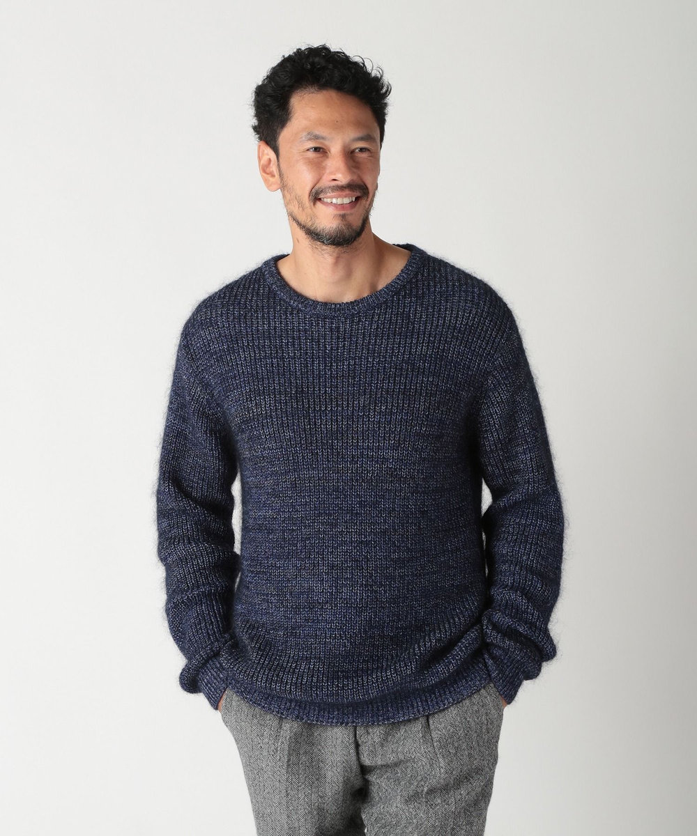 MEN'S BIGI キッドモヘアクルーネックニット ブルー