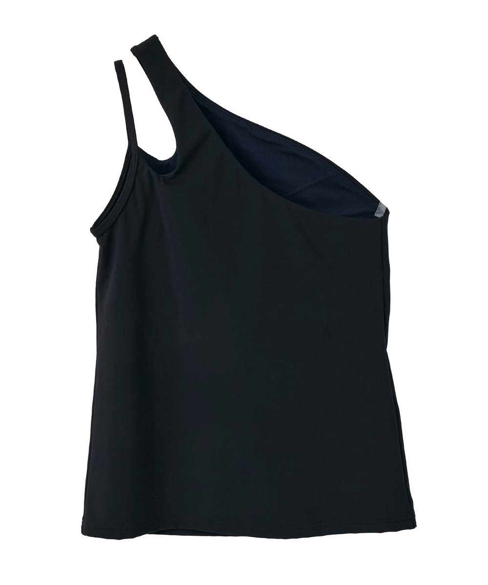 Julier YOGA FITアシメミドルトップス/パット付き・UVカット・吸汗速乾・ホットヨガ対応・水着・水陸両用 ブラック