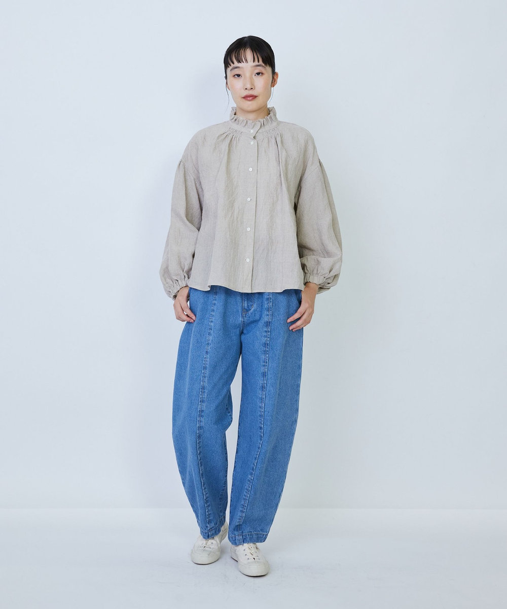 LOISIR グランジリネンフリルカラーブラウス キナリ