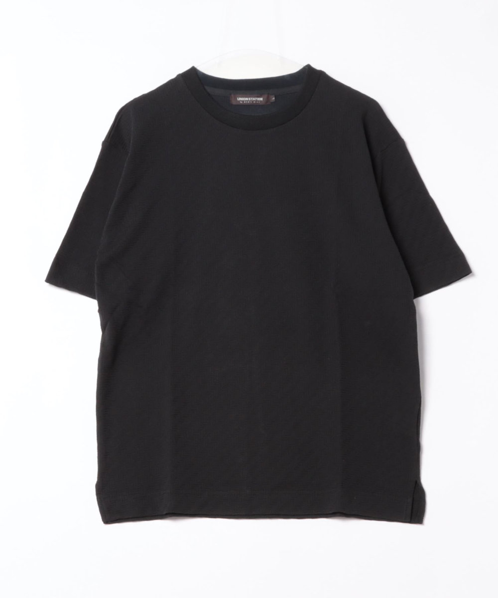 UNION STATION シェブロン柄リンクスジャガードTシャツ ブラック