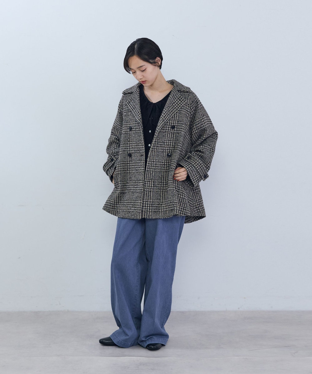 ADIEU TRISTESSE ウールハーフピーコート チェック