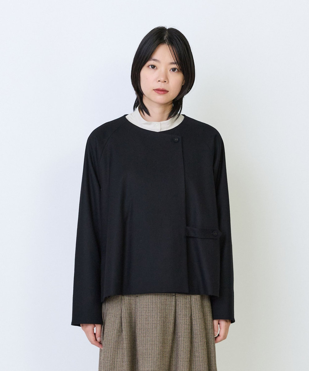 LOISIR ウールフラノベルテッドジャケット ブラック