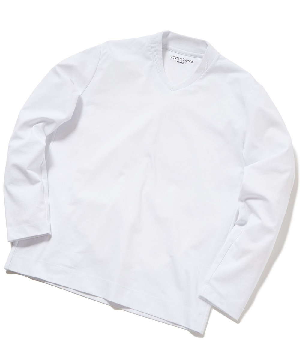 MEN'S BIGI 【ACTIVE TAILOR】シルケットスムースVネックロングTシャツ ホワイト