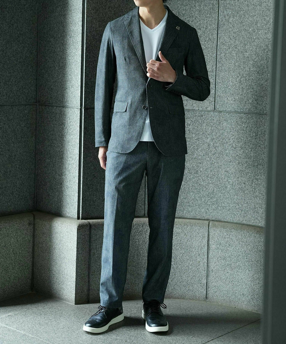 MEN'S BIGI 【COLE HAAN/コール ハーン】別注 トリコットメッシュデニムプリントジャケット＜吸水速乾/EASY CARE＞ ブルー