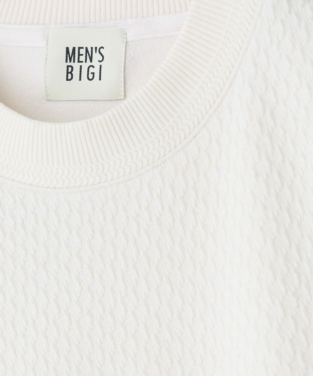MEN'S BIGI ウール混フクレジャカード モックネックロングTEE［ストレッチ］ オフホワイト